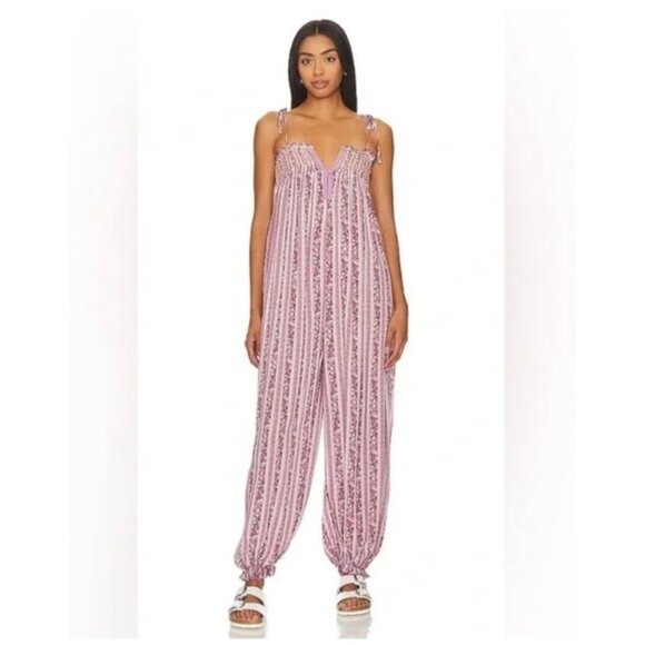 Free People Pink Striped Jumpsuit - Picture 1 of 11